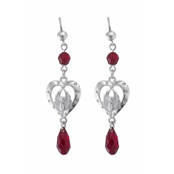 Sterling Silver Loving Angel Drop Earrings with Red Swarovski Crystals