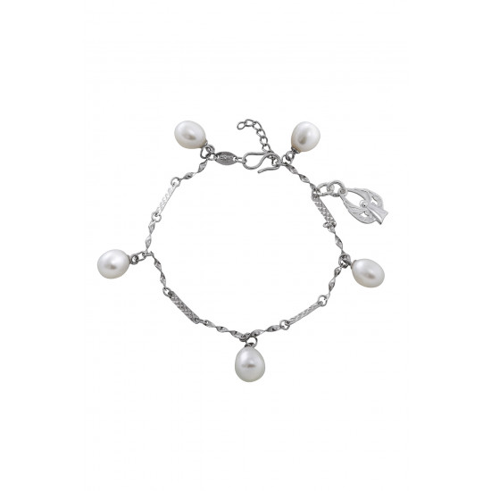  Sterling Silver Angel of Peace Charm Bracelet with Freshwater Pearls