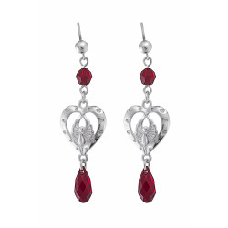 Sterling Silver Loving Angel Drop Earrings and Red Swarovski Crystals